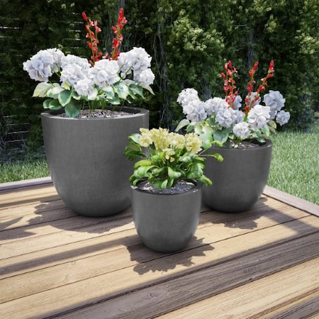 Nature Spring 3PC Fiber Clay Planter Pots, Gray